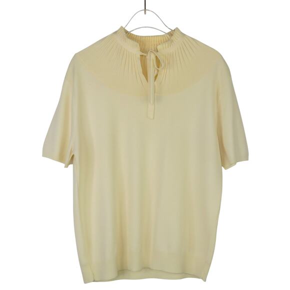 1970s Exmoor Vintage Cream Short Sleeved Pleated Collar Bow Blouse Union Made - Picture 11 of 11